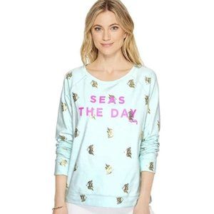 Lilly Pulitzer Braydon Pullover Pink Sunset Seas the Day Graphic Blue Size M NWT